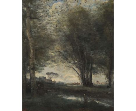  JEAN-BAPTISTE-CAMILLE COROT (FRENCH 1796-1875) LE COURS D'EAU SOUS LES ARBRES Signed with the Vente Corot stamp, with Vente 