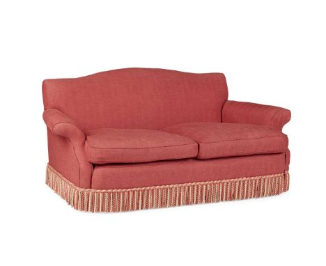  COUNTRY HOUSE TWO SEAT SOFA LATE 20TH CENTURY the padded hump back above a two cushion seat flanked by scroll arms, covered 