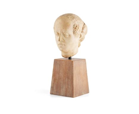  MARBLE HEAD OF A LADY, IN THE LATE 15TH CENTURY ITALIAN STYLE ATTRIBUTED TO GIOVANNI BASTIANINI (ITALIAN 1830-1868) modelled