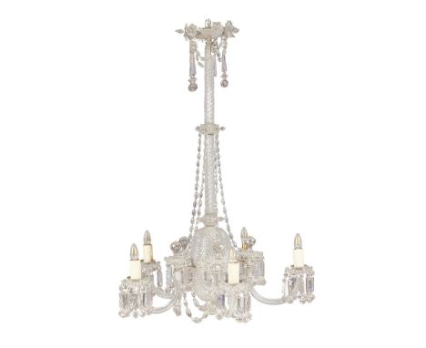  REGENCY STYLE CUT GLASS FIVE LIGHT CHANDELIER, ATTRIBUTED TO F.C. OSLER 19TH CENTURY the central twisted stem above an ovoid