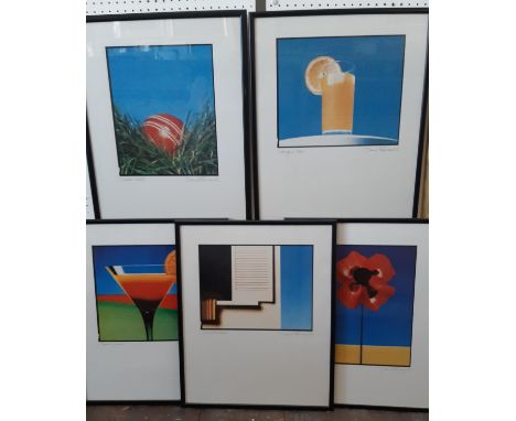 David Fairman, Set of five lithographs on paper - 'Tequila Sunrise', 'Cricket Ball', 'Orange on Blue', 'Poppy' and 'Blue Skie