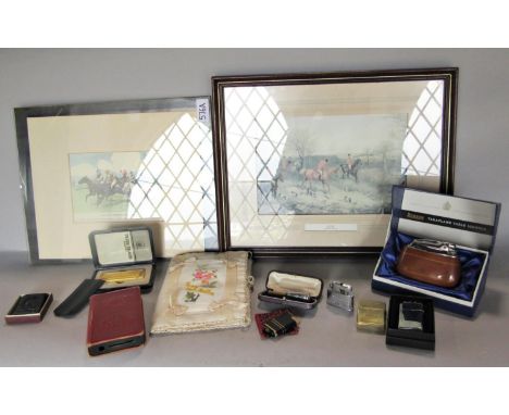 Collection of smoking related effects including various lighters and a cased silver cheroot holder, together with a pair of e