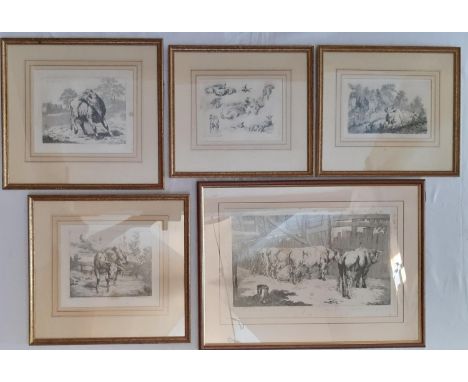 Robert Hills OWS (1769-1844), Five etchings: Milking Cows, inscribed: Publish'd March 1, 1802 by R Hills', 38 x 22.5 cm; Runn