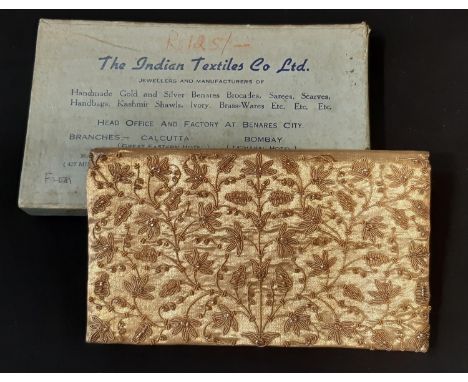Vintage evening bag by The Indian Textile Co Ltd with goldwork and beaded embellishment, 23x13cm,  in original box 