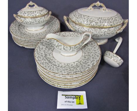 A large collection of Grainger &amp; Co Worcester dinnerwares with leaf pattern and gilt edges comprising large two handled t