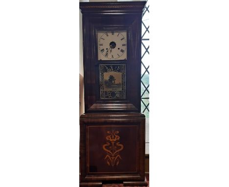 An unusual Jerome &amp; Co thirty hour American ogee floorstanding clock mounted on an original plinth base with Art Nouveau 