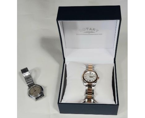 A Rotary Havana wristwatch with bi-metal casework and strap, the original box and receipt 2008 at £110, together with a vinta