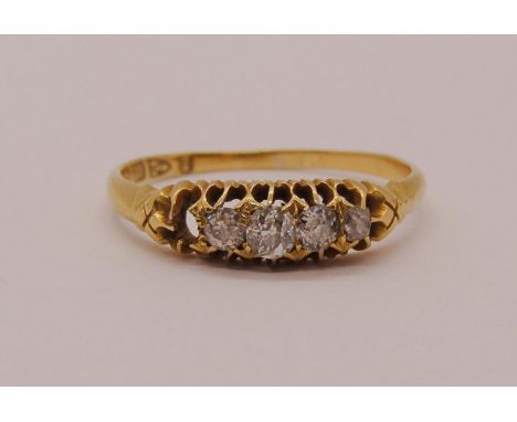 18ct five stone diamond ring, Chester 1892, size R, 2.4g (one stone vacant) 