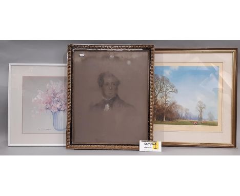 Eight framed works to include: Frederick Tatham (1805-1878) 'Almost certainly a portrait of Charles Wyatt Estcourt' 1851, ind