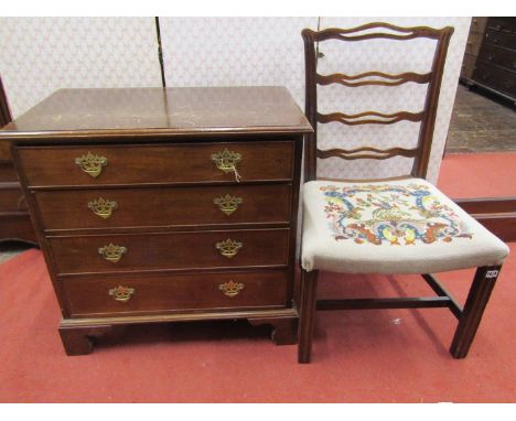 A single Georgian mahogany ladder back side chair with pierced splat, hand worked tapestry seat, raised on moulded supports, 