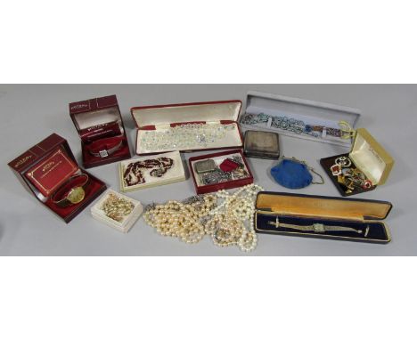Collection of vintage costume jewellery to include two boxed Rotary wristwatches, gold plated ring and pair of cufflinks, etc