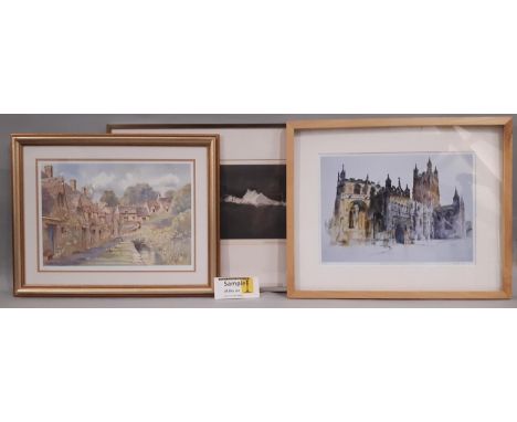 Five framed prints to include: John Knapp Fisher - 'Aberfiddy Evening', signed and numbered 379/1000 in pencil below, 61 x 19