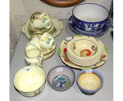 Twenty-one pieces of Crown Staffordshire 'Pan Design' tea ware, a seven-piece Royal Doulton 'Syren' decorated dessert service