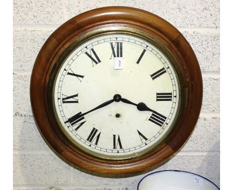 A mahogany-cased circular wall clock, the dial with Roman numerals, 40cm diameter overall. 