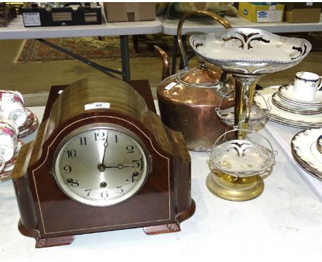 A walnut-cased Westminster/Whittington chiming mantel clock, 25cm high, a modern wooden humidor, 26cm wide, 11.5cm high, 22cm