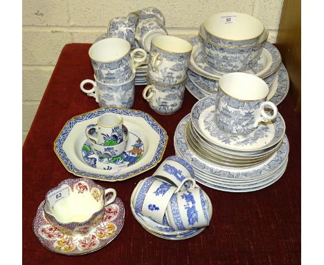 Thirty-three pieces of late-19th century Royal Worcester light blue and white willow pattern dinner and tea ware and other ce