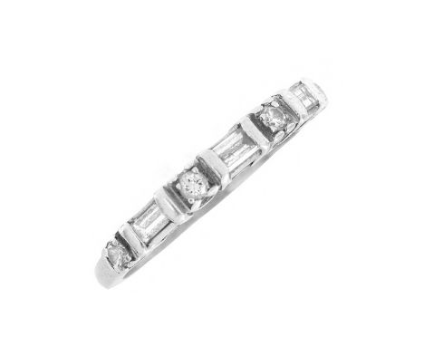 Antique Baguette and Round Cut Diamond and Platinum Band / Ring. Ring size 7. Approx. weight: 4.4 grams. Condition: Good anti