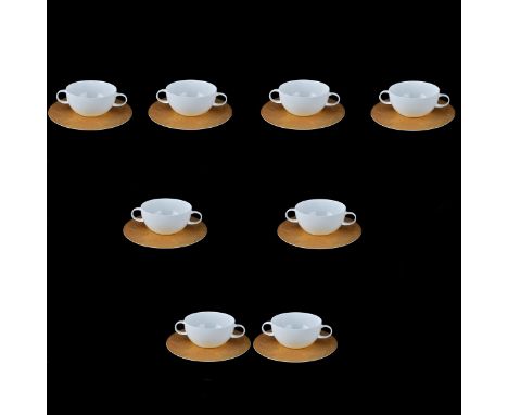 Bjorn Winblad for Rosenthal Studio-Line "Magic Flute Gold" Porcelain Flat Cream Soup &amp; Saucer Set. A total of sixteen ite