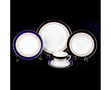 Forty Eight (48) Pieces Royal Worcester Regency Blue Porcelain Dinnerware. Set includes: 8 each dinner plates 11", salad plat