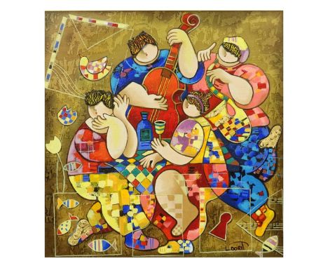 Dorit Levi, Israeli (b. 1952) Embellished serigraph On Wood "Musicians" Signed lower right. Numbered DLX 56/99 verso. Measure