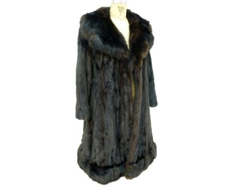 Vintage Womens Brown Mink Fur Coat in Dust Cover. flower decor lined interior with inscription. Measures 44" top to lowest po