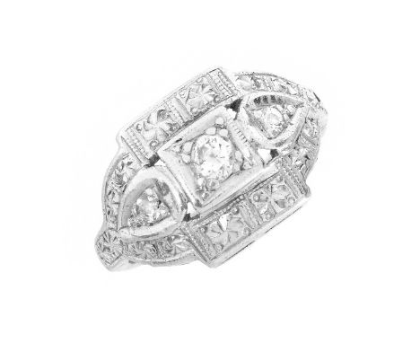 Antique Art Deco Old European Cut Diamond and Platinum Ring. Stamped Platinum. Ring size 2. Approx. weight: 4.7 grams. Condit