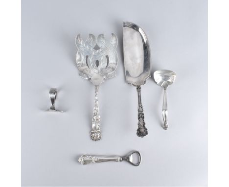 Grouping of Five (5) Sterling Silver Table Top Items. Each signed and stamped or hallmarked. Includes: crumb knife 11-1/2", p