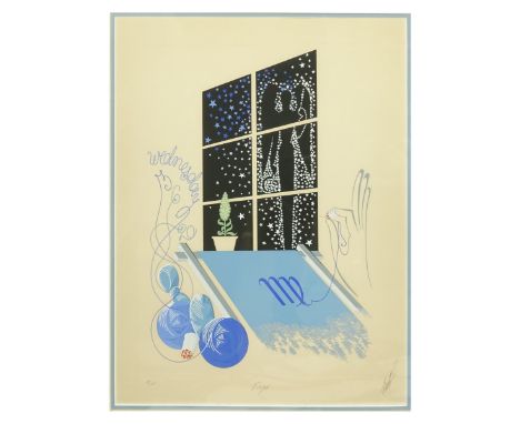 Erte Zodiac Serigraph "Virgo". Signed and numbered 69/350 in pencil. Measures 19" x 14", frame measures 32" x 26". Condition: