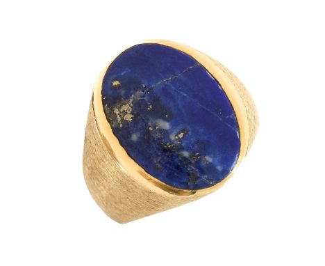 Man's Vintage Lapis Lazuli and 14 Karat Yellow Gold Ring. Lapis measures 18mm x 12mm. Ring size 8. Approx weight: 14.5 grams.