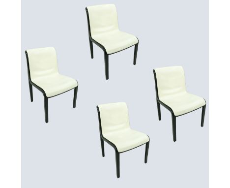 Four (4) Knoll Black &amp; White Wood and Leather Dining Chairs. Unsigned. Measures 31-1/2" H x 22" D x 19-1/2" W. Condition: