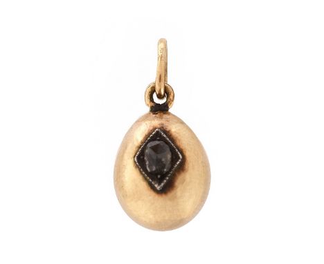 Antique Russian 56 Gold (14K) and Rose Cut Diamond Egg Pendant. Stamped 56, additional marks (illegible). Measures 3/4"L, 1/2