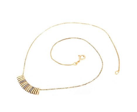 Vintage Delicate 14 Karat Yellow Gold Pendant Necklace with Small Diamond Accents. Stamped 14K. Pendant measures 1/4" H, 1-1/