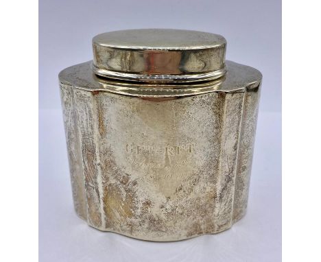 A small silver tea caddy by Peter Guille Ltd, hallmarked London 1937 (100g Total Weight)