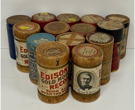 A collection of wax cylinders for a phonograph.
