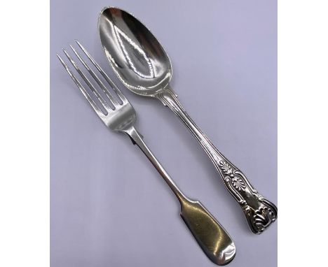 Hallmarked silver fork and spoon (111g)