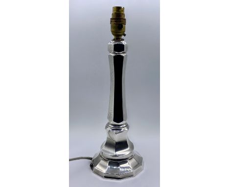 A silver lamp base by BMC Co ltd, indistinct hallmark.