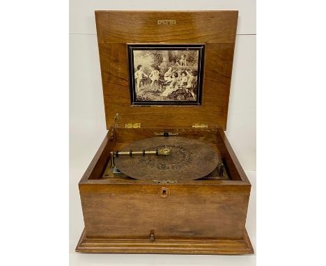 A Polyphon table top musical box, with a selection of Polyphon discs