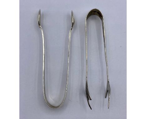 Two pairs of silver sugar tongs