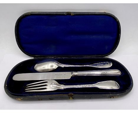 A Cased silver Victorian Christening set London 1863 by Chawner &amp; Co.