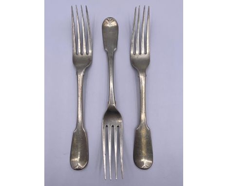 A selection of three Georgian silver forks, hallmarked, 230g