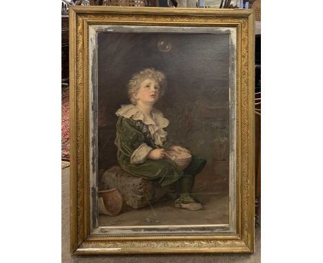 After Sir John Everett Millais (British,19th century), Bubbles (A Child's World), oleograph, unglazed, gilt framed.