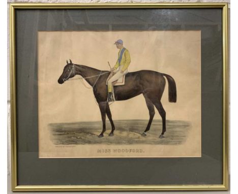 Currier &amp; Ives (pub), circa 1875, "Miss Woodford", hand coloured lithograph, 10.5x13.5ins, mounted, framed and glazed.