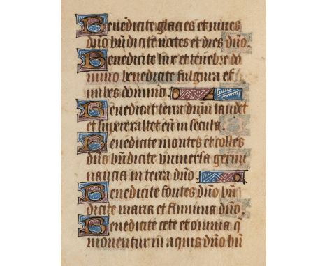 Illuminated Manuscript Leaves. A group of nine illuminated manuscript leaves on vellum from a Book of Hours, probably Italian