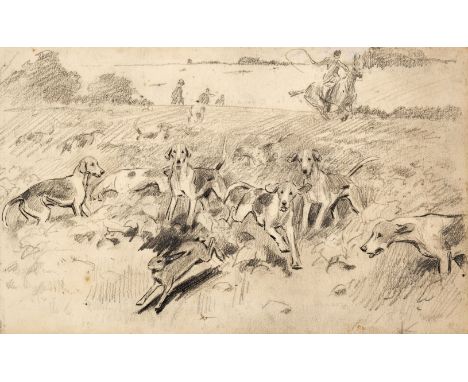 * Edwards (Lionel, 1878 - 1966). Fresh Hare? Lady Gifford's Harriers, 1903, black ink and pencil on paper, depicting hounds c