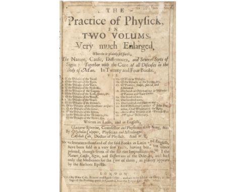 Riviere (Lazare, Nicholas Culpeper &amp; Abdiah Cole). The Practice of Physick, in two volums, very much enlarged. Wherein is