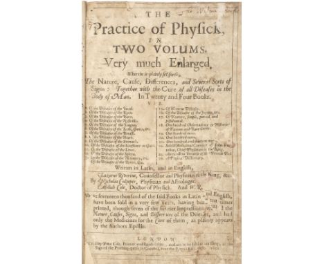 Riviere (Lazare, Nicholas Culpeper &amp; Abdiah Cole). The Practice of Physick, in two volums, very much enlarged. Wherein is