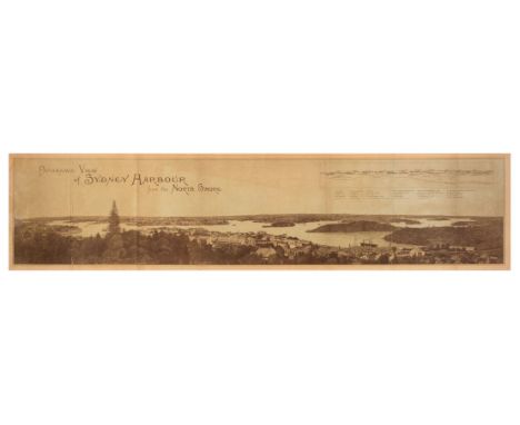 Australia. Panoramic View of Sydney Harbour from the North Shore, circa 1900, panoramic photolithograph of Sydney looking tow