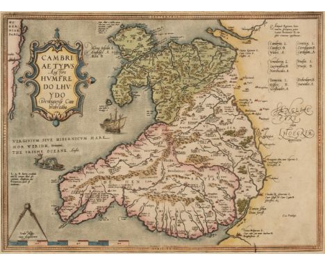 * Wales. Ortelius (Abraham &amp; Lhuyd Humphrey), Cambriae Typus Auctore Humfredo Lhuydo Denbigiense Cambrobritano, [1574], h