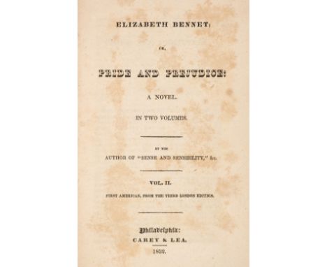 [Austen, Jane]. Elizabeth Bennet; or, Pride and Prejudice: A Novel, volume 2 (of 2) only, 1st American edition, Philadelphia: