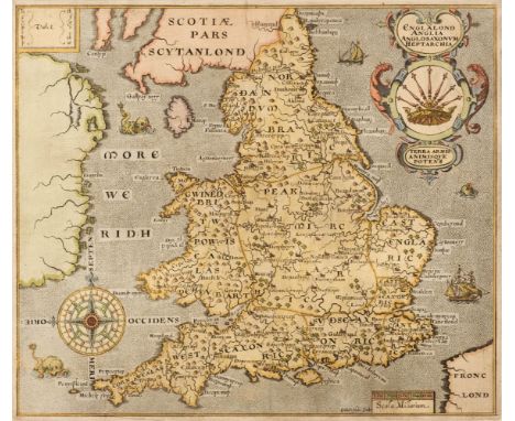 England &amp; Wales. Hole (G.), Englalond Anglia Anglo Saxonum Heptarchia, circa 1610, hand-coloured engraved map, large stra